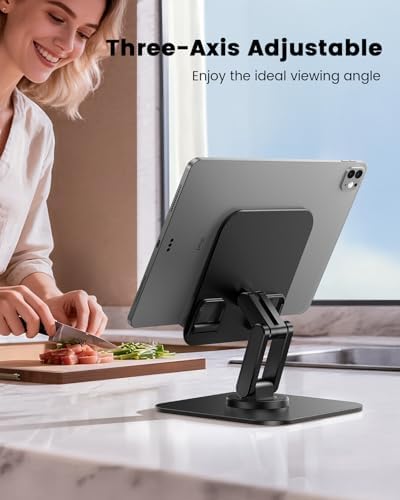 Lamicall foldable tablet dock folded completely flat to fifteen millimeter thickness for portability.