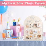 First birthday gift display featuring the wooden twelve month picture frame board.