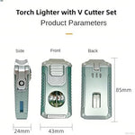 RicecdCAT triple torch lighter placed horizontally demonstrating the cigar holder rest function.