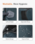 Compact and portable grey leg compression massager folded safely for travel storage.