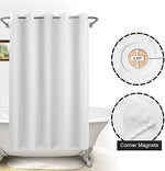 Standard size white hookless bathroom curtain installed in a modern luxury restroom setup