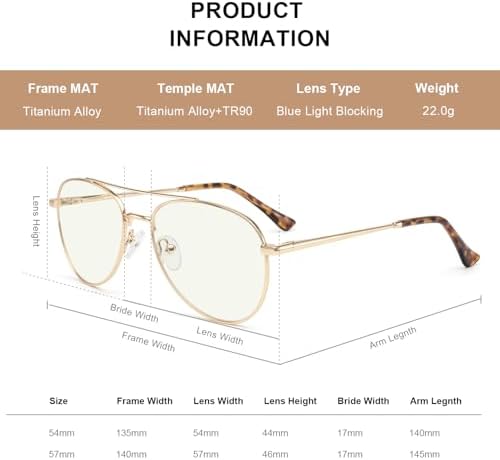 Model wearing gold frame aviator blue light blocking glasses