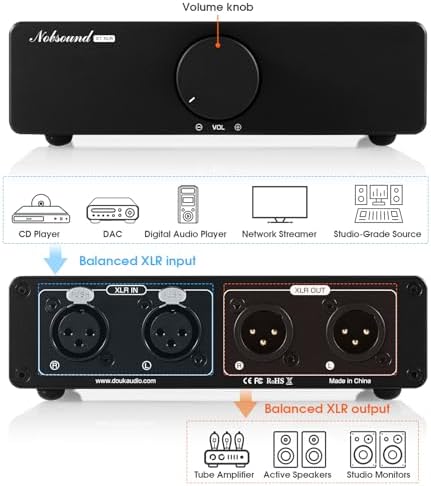 Nobsound XLR passive preamp volume control unit illustrating sleek balanced audio signal optimization