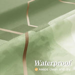 Sage green and gold line hexagonal pattern on Litabel shower curtain