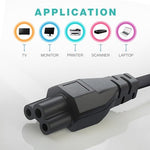 Close up view of the NEMA 5-15P three prong plug on the universal AC power cord.