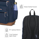 JanSport large computer rucksack open compartment displaying padded laptop sleeve.