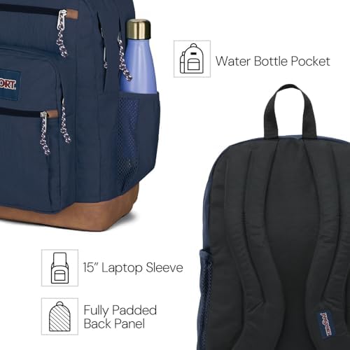 JanSport large computer rucksack open compartment displaying padded laptop sleeve.