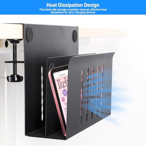 MAXECHO laptop holder showing safe storage of a premium tablet and notebook underneath the desk