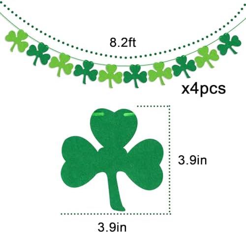 Partyprops four piece pre assembled green felt clover banner used as an Irish party supply backdrop.