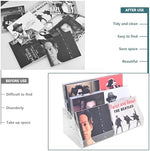 Transparent acrylic vinyl record stand top view highlighting the modern space saving design.