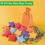 Colorful nylon star bean bags with ribbons for outdoor play