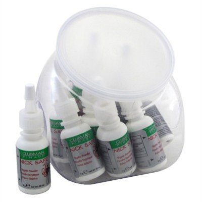 Clubman Pinaud Nick Safe Styptic Powder twelve pieces tub front view for shaving cut relief