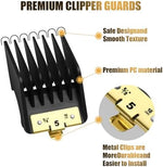 Complete eight piece replacement guide comb set arranged sequentially by cutting length size