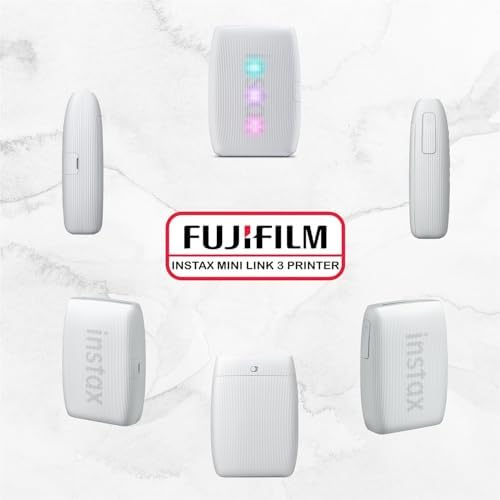 Clay White Instax Mini Link 3 device printing a vivid two by three inch smartphone photo.
