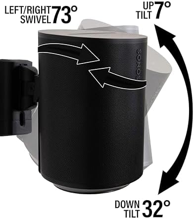 Sanus adjustable speaker bracket showing the thirty-two degree downward tilt capability