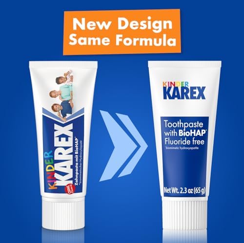 Fluoride free toddler toothpaste tube with BioHAP logo