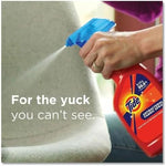 Authentic Tide fabric sanitizer spray being used on a sofa for germ protection.