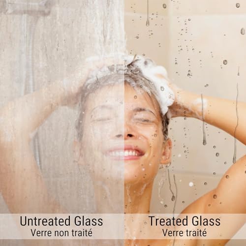 Comparison of clean glass versus soap scum buildup with EnduroShield
