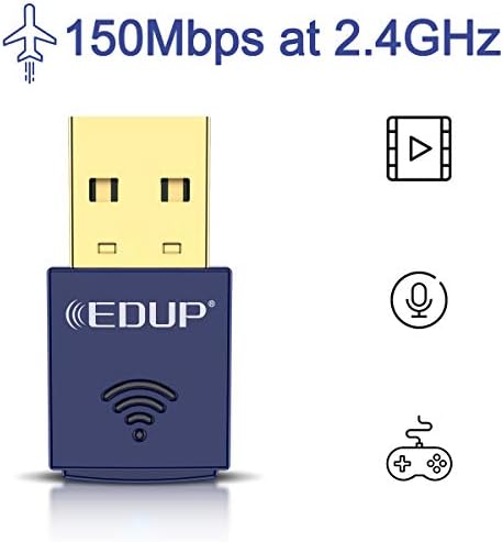 EDUP wireless nano network adapter plugged into a desktop personal computer back panel port.