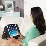 Ontel portable tablet cushion showing the convenient top carrying handle for travel
