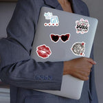 Lydosoco vinyl stickers applied to a laptop cover