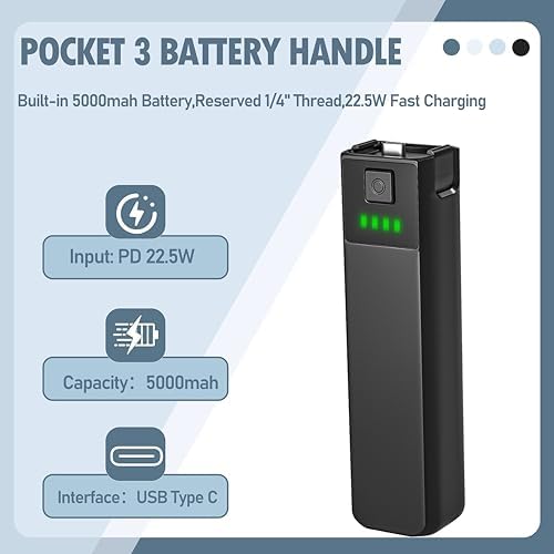 Roralma action camera power bank handle close up showcasing the integrated digital battery status indicators.