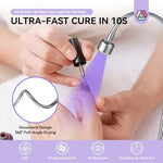 Close up of touch switch base on portable gel nail curing device