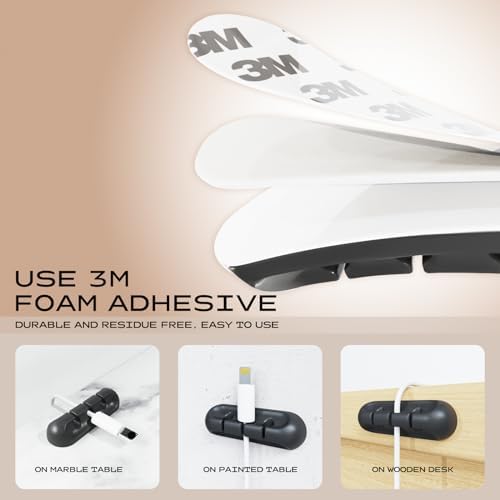 Close up view of the strong self adhesive backing on a seven slot charging cable clip