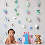 Close up view of the double sided three dimensional metallic paper star ornaments