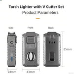 Vrufamt triple flame windproof lighter utilizing the integrated metallic body as a horizontal cigar holder