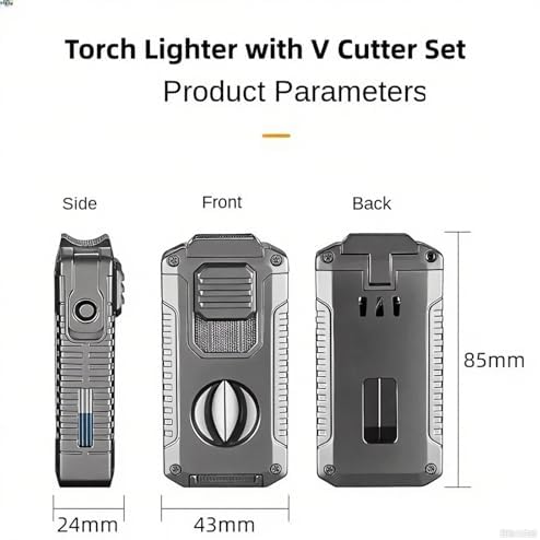 Vrufamt triple flame windproof lighter utilizing the integrated metallic body as a horizontal cigar holder