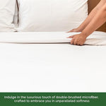 Soft peach skin finish texture details of the wrinkle resistant microfiber fabric.