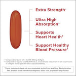 Qunol Ultra CoQ10 supplement bottle showcasing patented water and fat soluble high absorption formulation facts