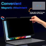PYS anti-spy screen protector side view demonstrating the blacked out security filter effect at a thirty degree angle