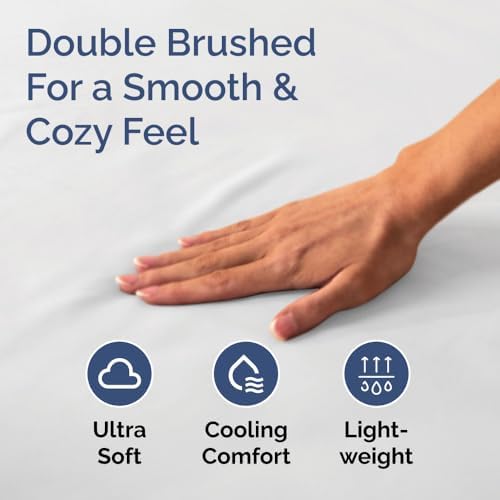 Top view of white fitted sheet on a mattress