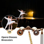 SUPRBIRD compact white cinema binoculars displaying the attached matching gold necklace chain
