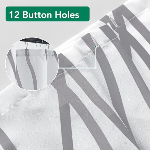 Biscaynebay shower curtain top header showcasing the 12 reinforced rust-resistant button holes for hooks.