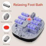 Interior view of GEHONA foot soaking tub highlighting the manual massage rollers and bubble jets
