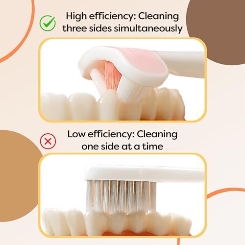 Trueocity 3-sided toothbrush demonstrating the triple surface cleaning technology.