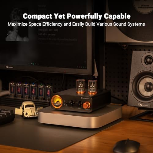 Fosi Audio MC331 hybrid tube preamp rear panel illustrating the optical coaxial RCA and USB input connectivity options.