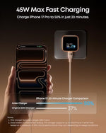 Anker nano compact power brick showing the interactive real-time wattage display screen
