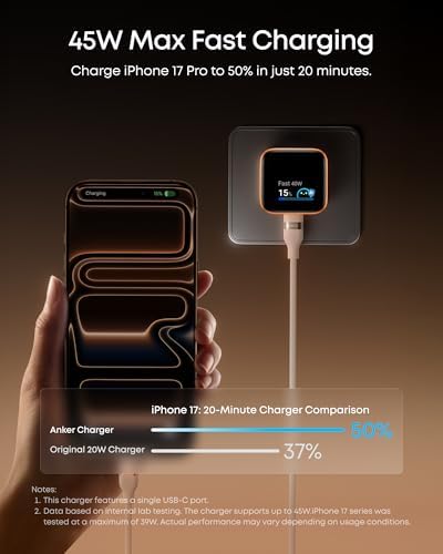 Anker nano compact power brick showing the interactive real-time wattage display screen