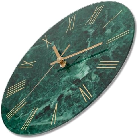 Lumuasky Tempered Glass Modern Wall Clock, Marble Design 12 Inch Silent Non-Ticking Quartz Battery Operated Decorative Round Easy to Read Clock for Home Decor (Emerald, Roman Numerals) - Image 7