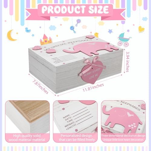 Soaoo newborn memory chest showing open lid with spaces for baby birth details
