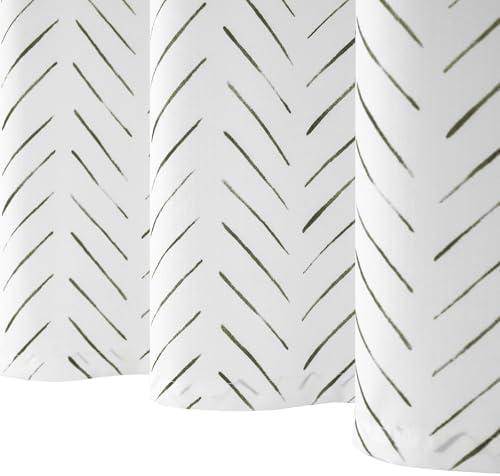 Full view of the 70x72 inches JINCHAN inky moss black chevron pattern curtain showcasing modern minimalist home decor.
