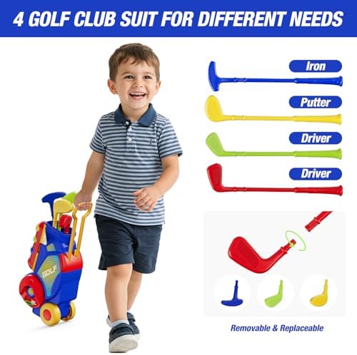 Toddler golf set rolling cart with extendable handle