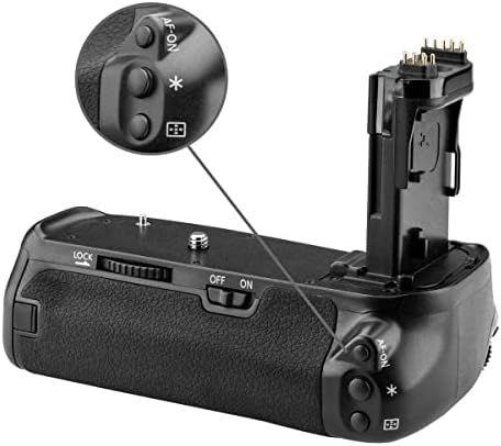 Rear profile of the vertical battery grip showcasing the layout of the AE lock and AF point selection buttons.