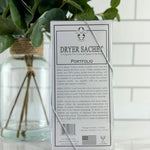 Le Blanc Portfolio luxury scented dryer sachet twin pack displayed with two fluid ounce lingerie soap