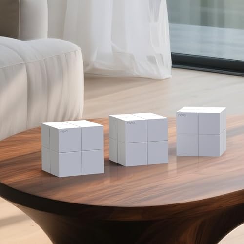Tenda Nova AC1200 dual band gigabit router replacement cubes on a tabletop