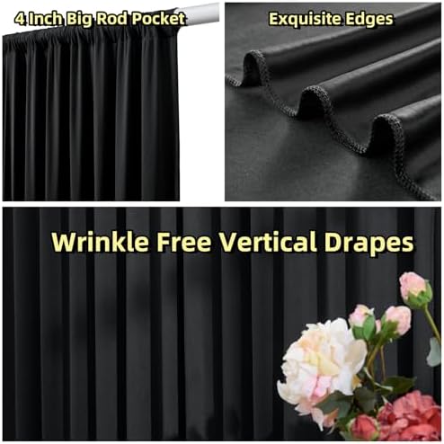 Four panels of thick black polyester photo backdrop drapes hanging on a stand